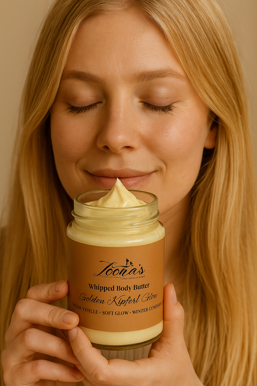 Blonde Frau mit duftender Bodybutter