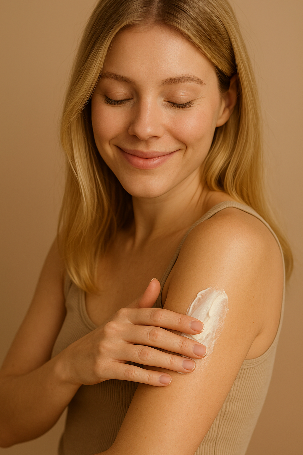 Frau die sich mit Bodybutter eincremt