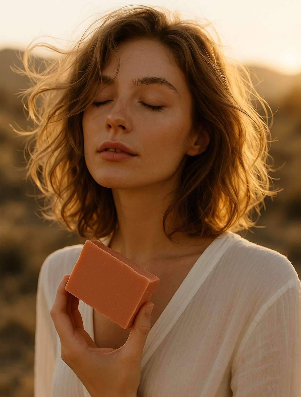Frau mit Haarseife im Sommer