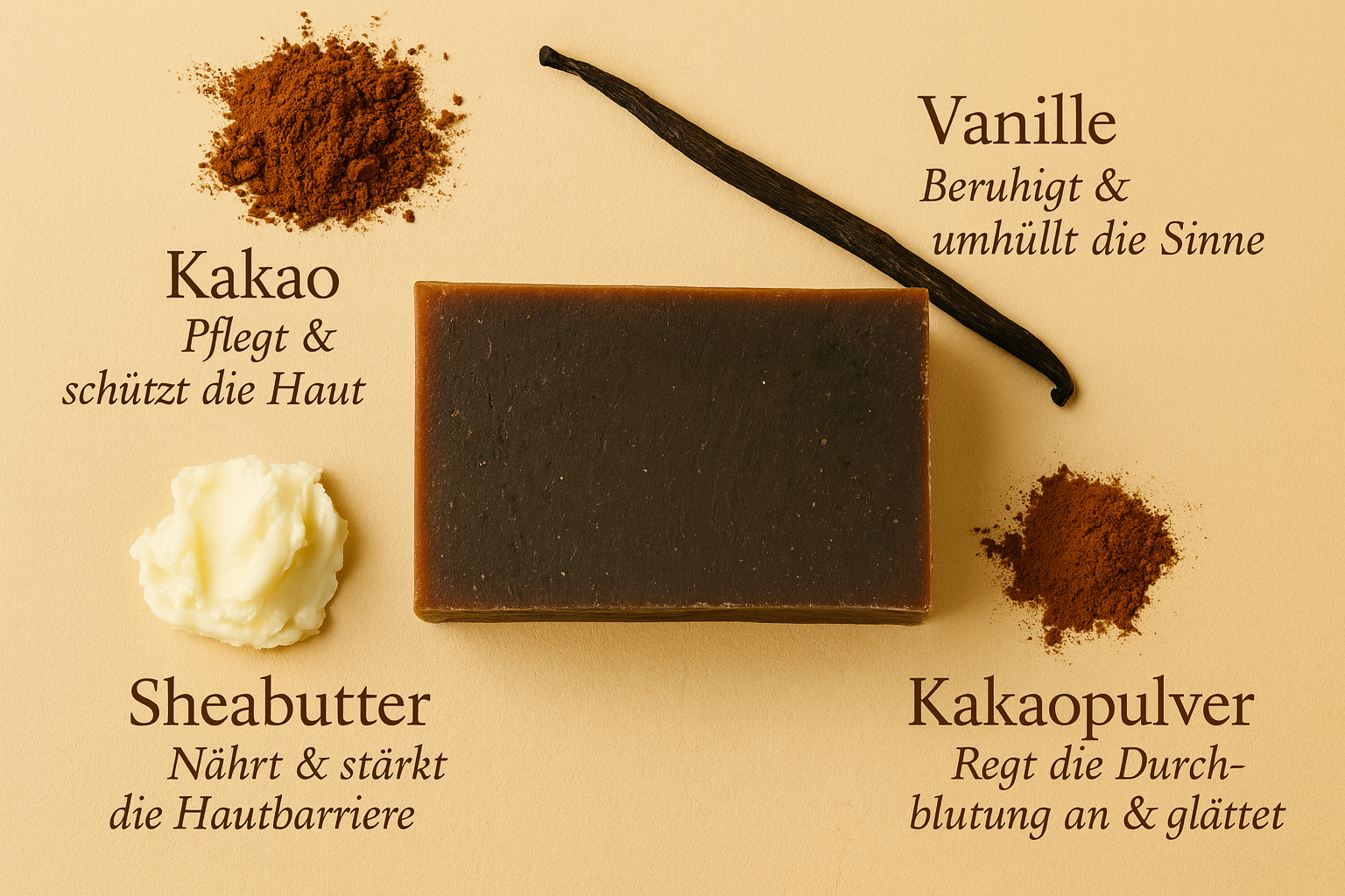 Seife mit Vanille, Kakao und Sheabutter