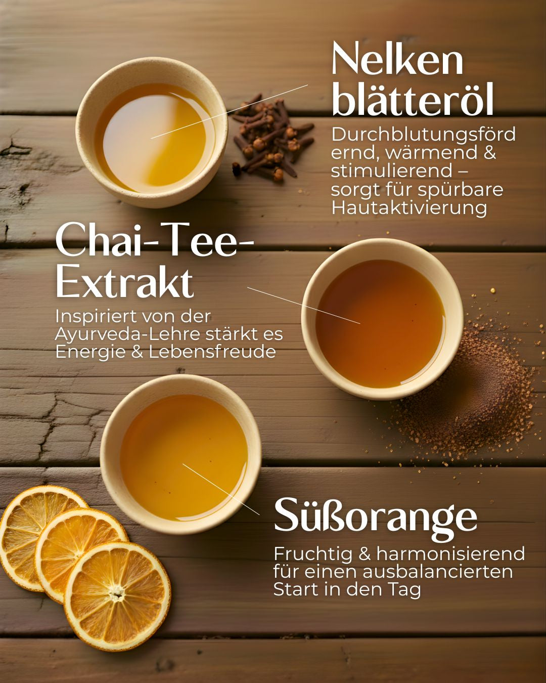 Chai Tee mit Blutorange & Nelkenblätteröl - Detailansicht
