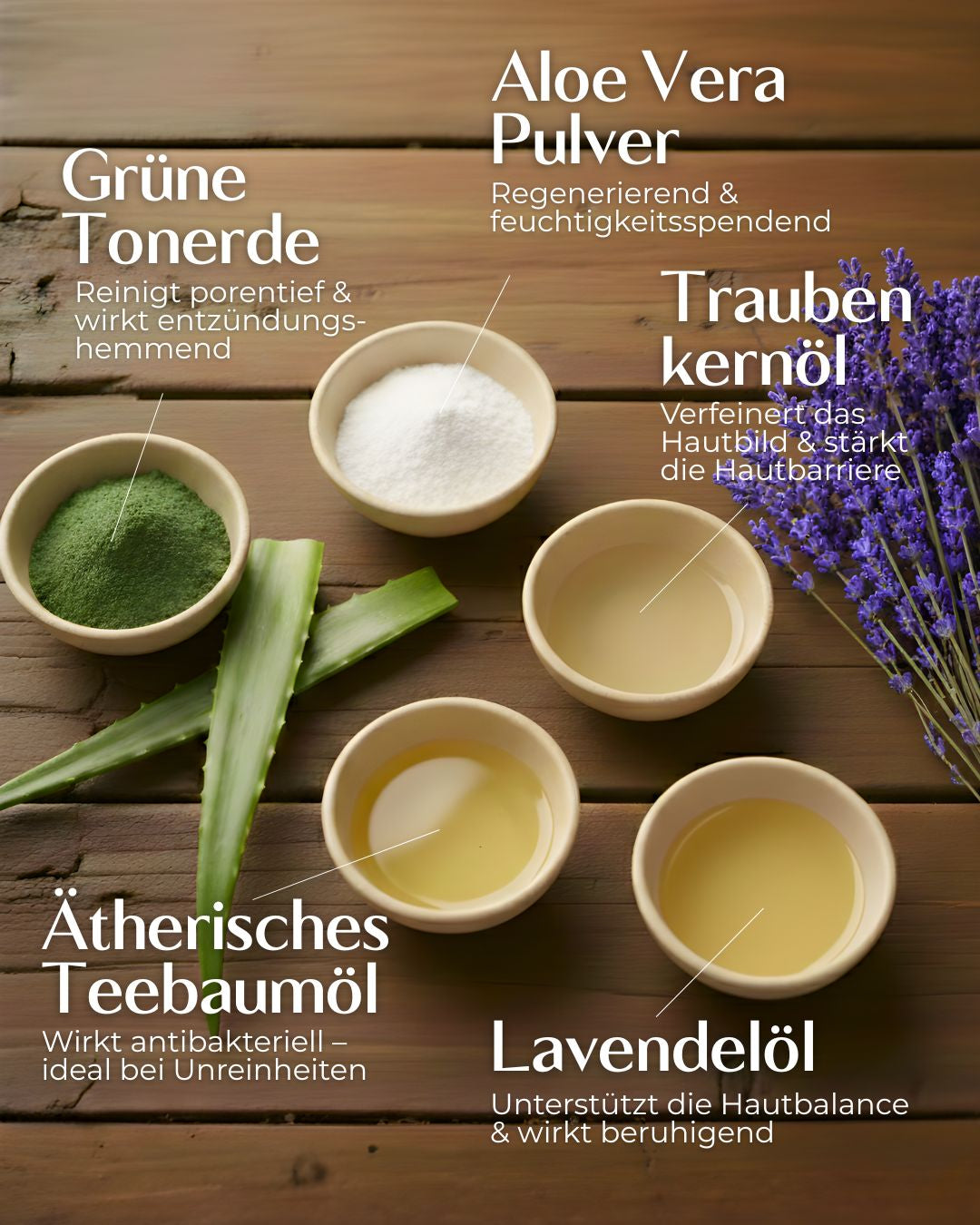 Grüne Tonerde mit Lavendel- & Teebaumöl (Für normale & Mischhaut)