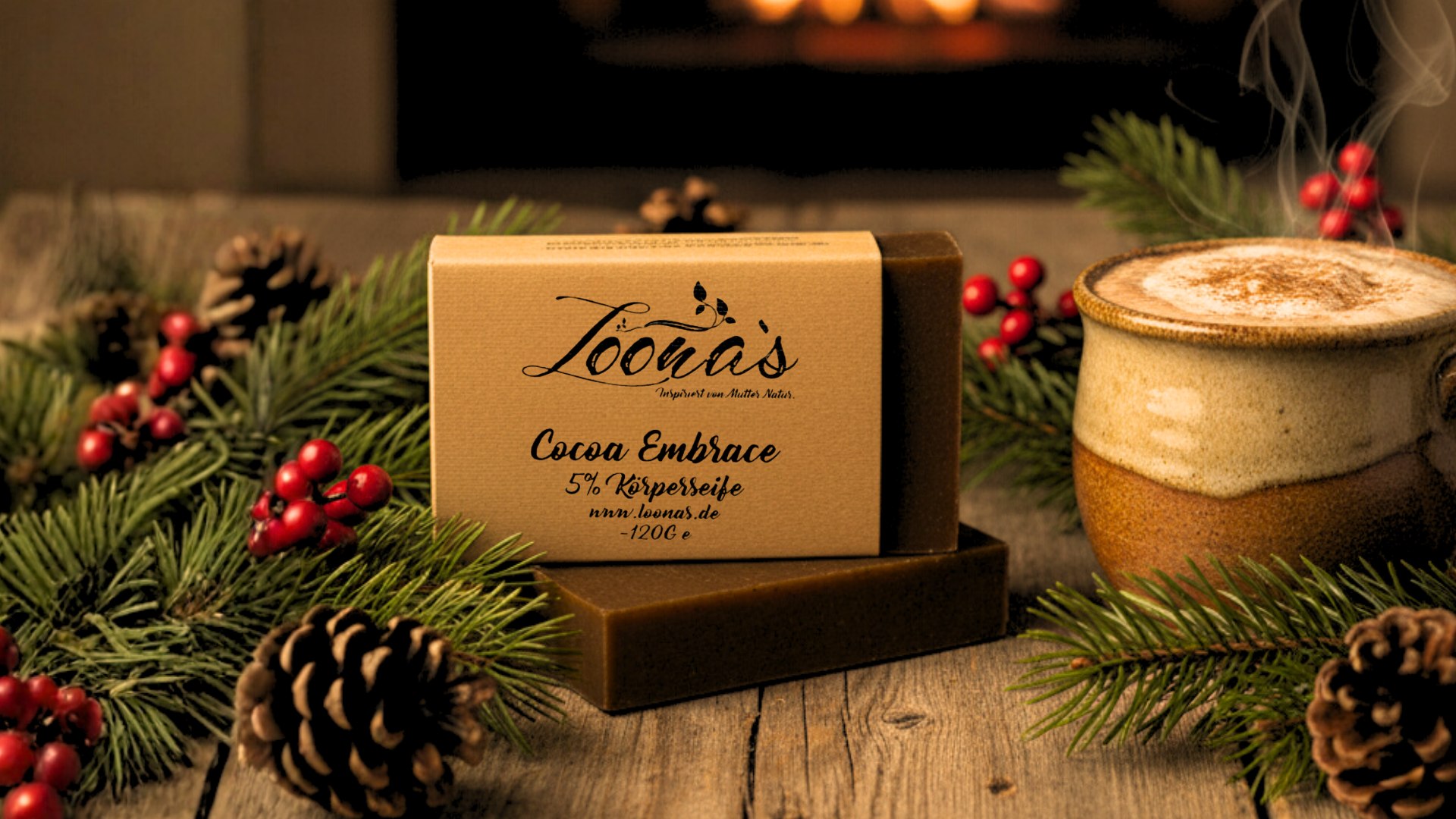 Naturseife mit Kakao und Weihnachtsdeko