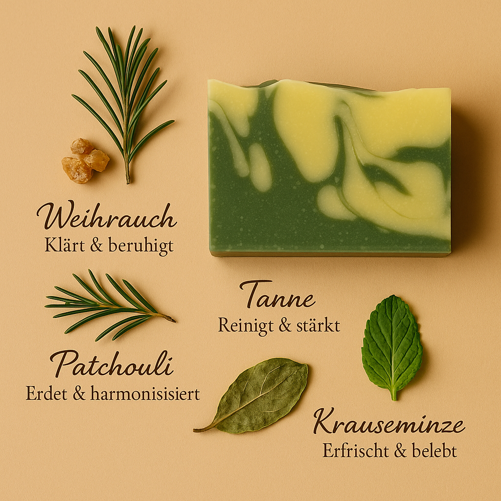 Seife mit Weihrauch, Tanne, Minze und Patchouli