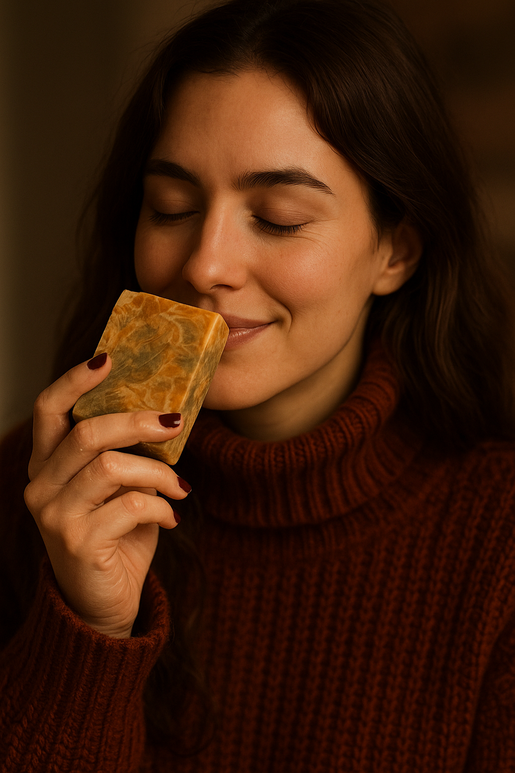 Frau mit duftender Haarseife