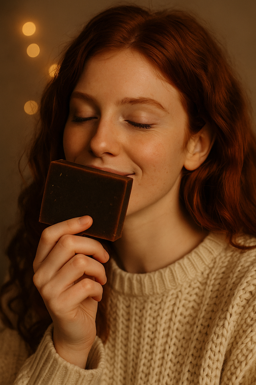 Frau mit Körperseife aus Kakao und Vanille