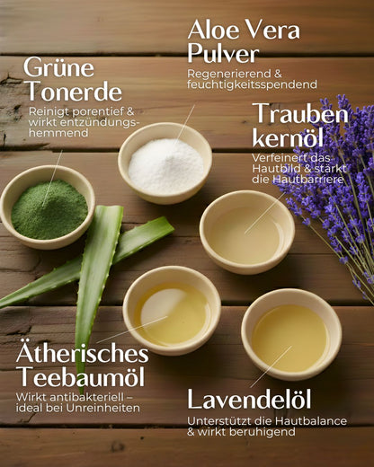 Grüne Tonerde mit Lavendel- &amp; Teebaumöl (Für normale &amp; Mischhaut)