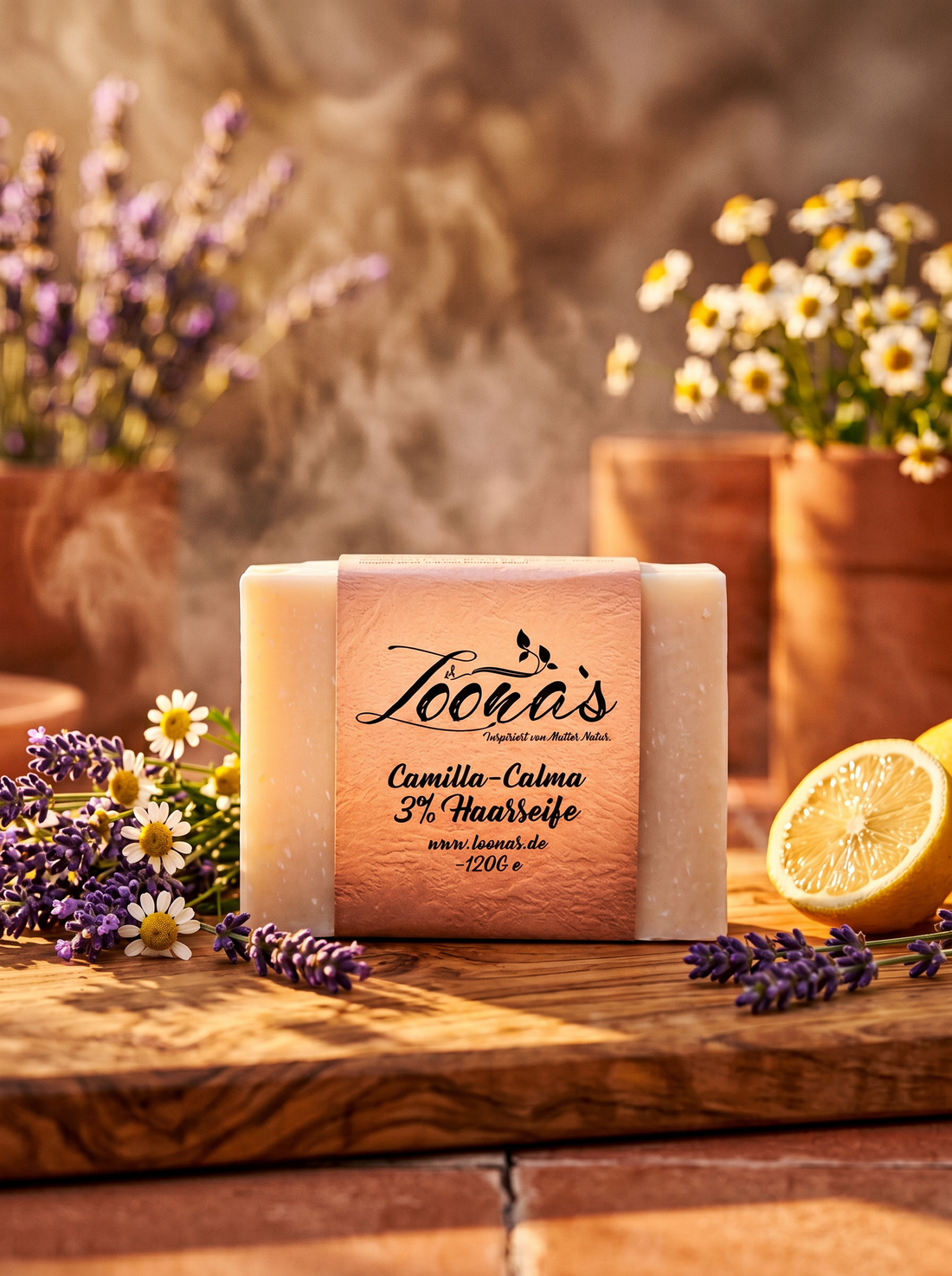 Loonas Camilla-Calma Haarseife 3-6% – Naturseife mit Lavendel &amp; Kamille für sensible Kopfhaut