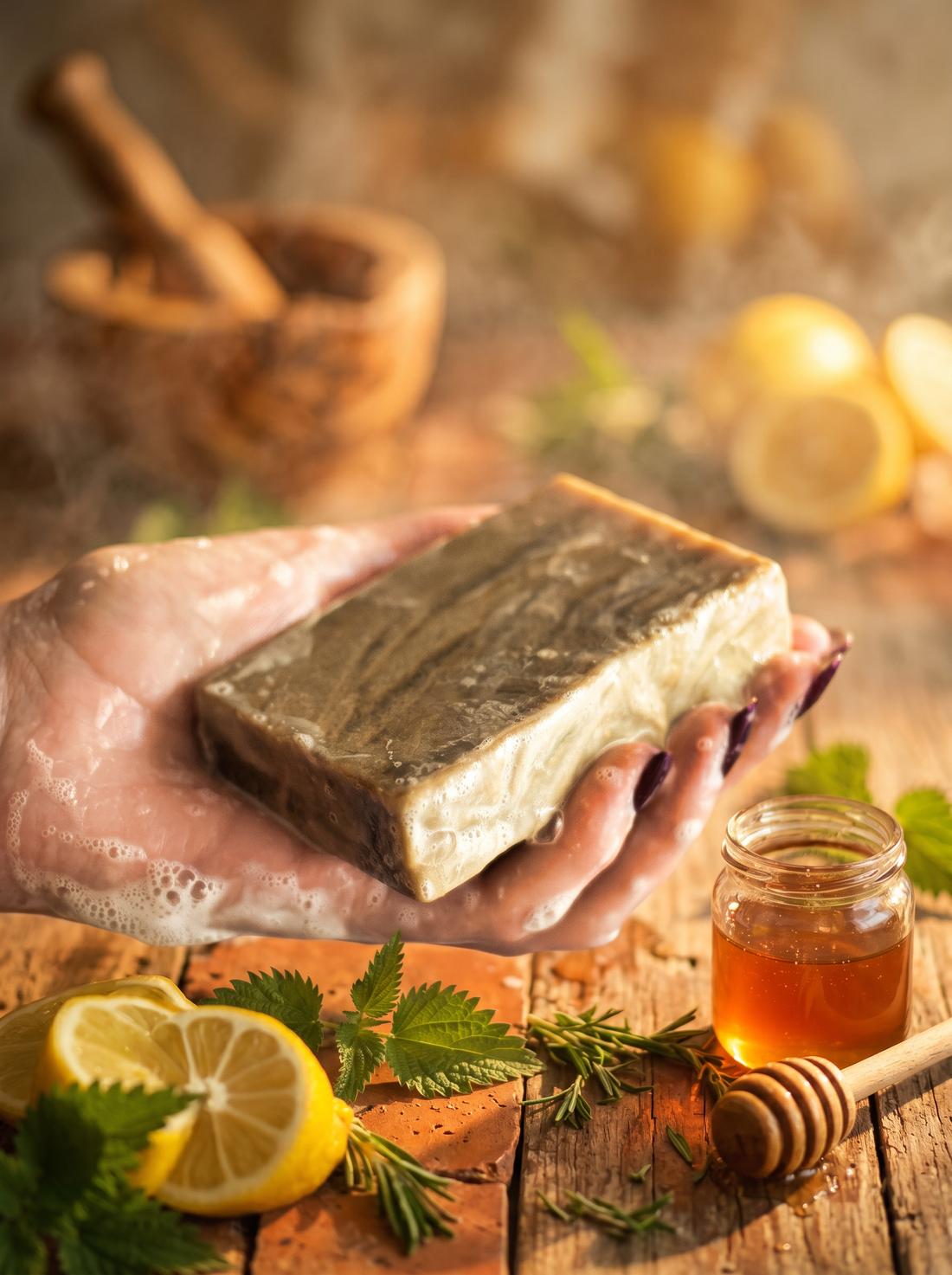 Loonas Herbal-Love Haarseife 15% – Naturseife mit Brennnessel, Rosmarin und Zitrone für Haarwachstum