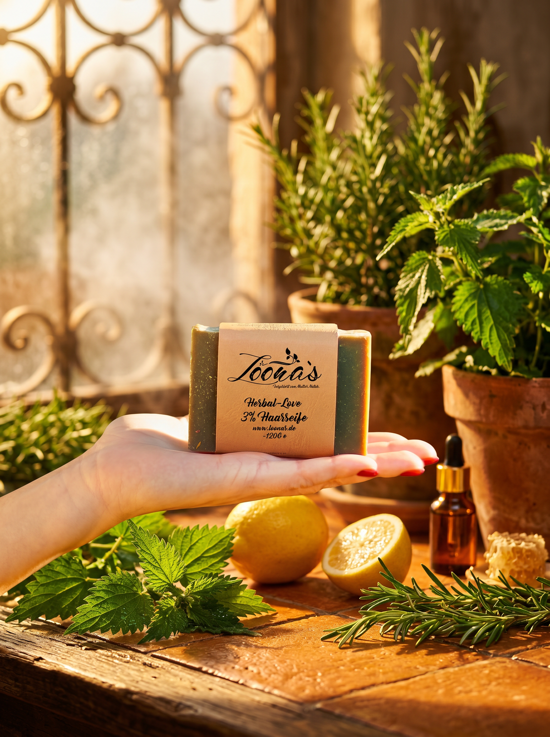 Loonas Herbal-Love Haarseife 3-6% Brennnessel Rosmarin – Naturseife für schnell fettendes Haar