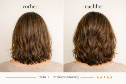 Vorher Nachher Ergebnis Annika H. — verifizierte Bewertung Loonas Haarseife mehr Volumen am Hinterkopf