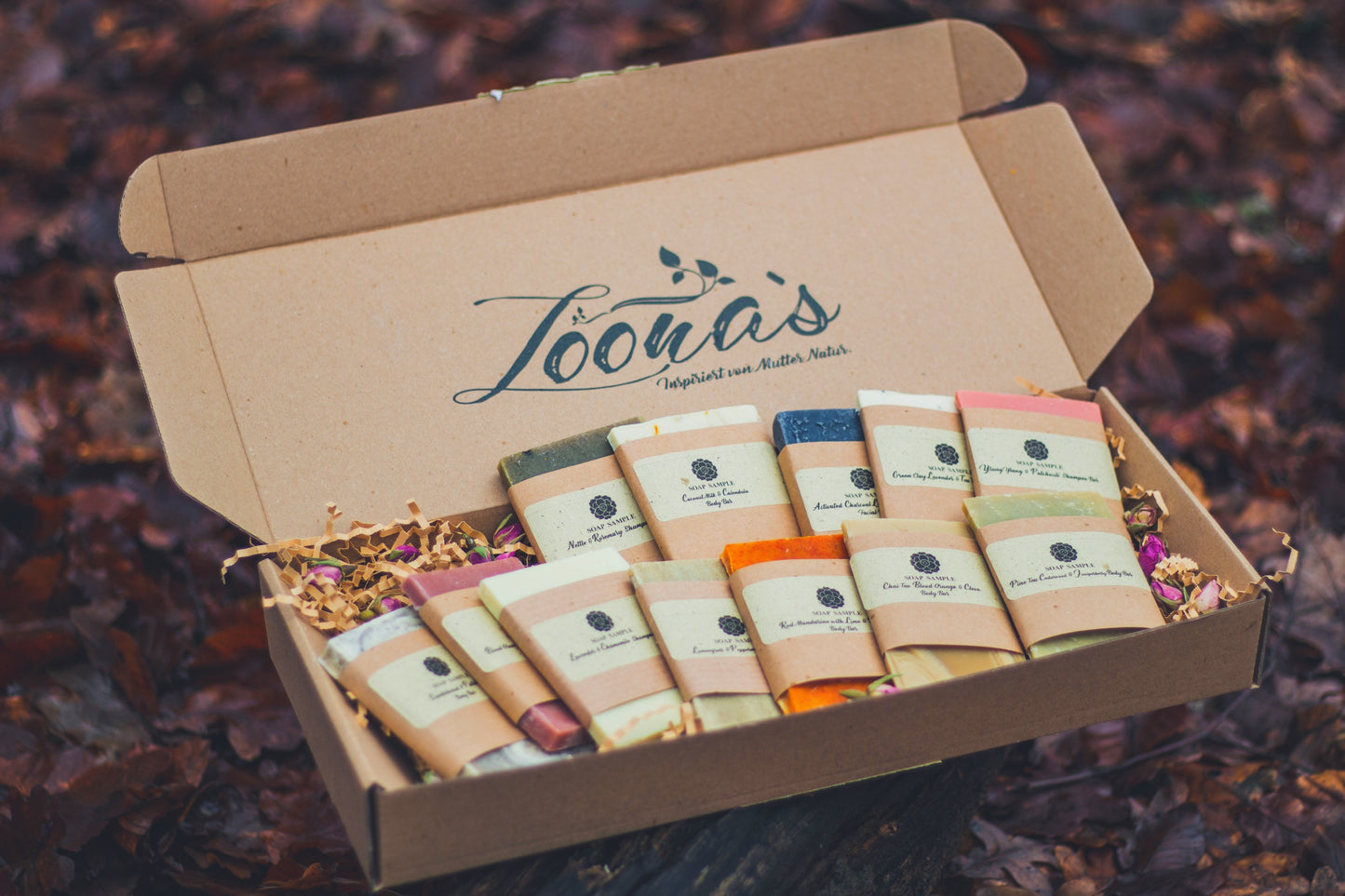 Loona's SoapSampleBox mit Sisalsäckchen (Probiere alle Düfte)
